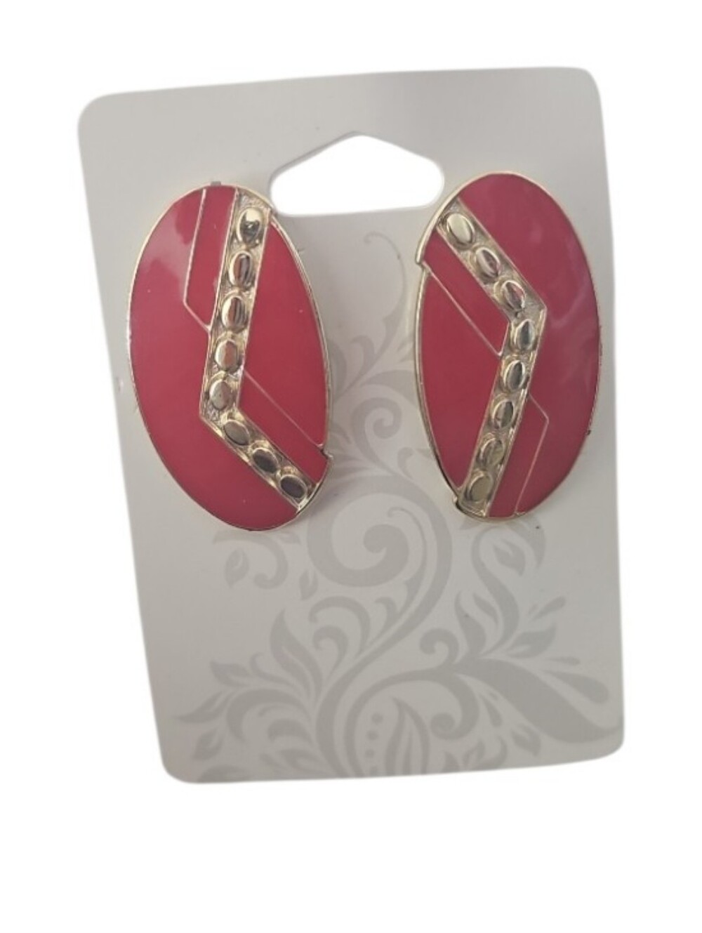 Vintage Red Silver Enamel Geometric Post Earrings 80s Statement Retro Chic Art